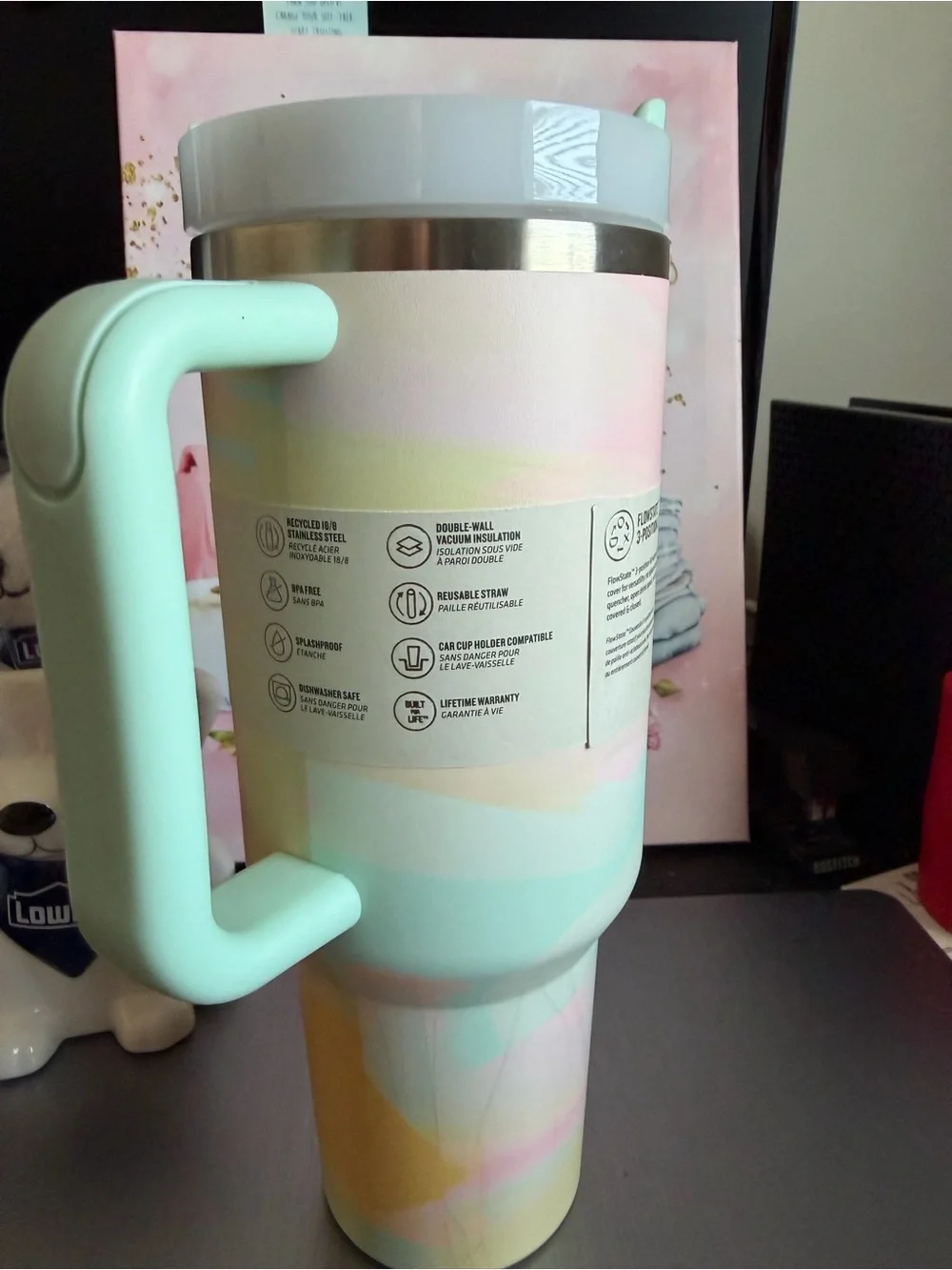 Stanley Quencher H2.0 Tumbler - Pastel Pink Multicolor RARE colors - Picture 6 of 8